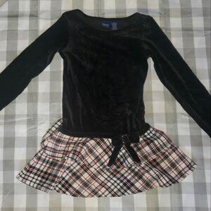 Vintage Girl's Black and Red Plaid Velvet Dress - Size 6/6x